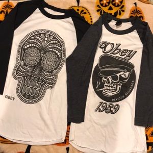 Obey skull bundle of 2 baseball jerseys